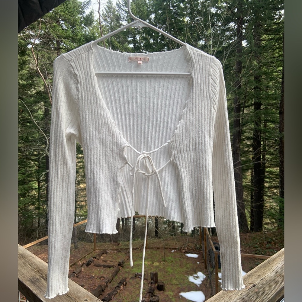 Little Moss Ribbed front tie cardigan